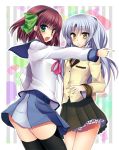  angel_beats! green_eyes hairband masayu multiple_girls school_uniform serafuku silver_hair tachibana_kanade thigh-highs thighhighs yellow_eyes yuri_(angel_beats!) 