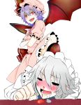  artist_request bat_wings blood blush foot_on_head hat highres izayoi_sakuya maid maid_headdress multiple_girls nosebleed purple_hair red_eyes remilia_scarlet saliva short_hair tears touhou transparent_background wings 