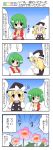  4koma :&lt; ascot bad_id blush bow braid breasts candle comic crossed_arms emphasis_lines flower frown green_hair hat hat_bow heavy_breathing highres kazami_yuuka kirisame_marisa kyokutou_hentai_samurai masochism multiple_girls plaid plaid_skirt plaid_vest red_eyes side_braid skirt skirt_set smile touhou translation_request wink witch_hat 