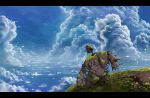  clouds cola_(gotouryouta) cola_(pixiv810305) ghibli grass letterboxed no_humans ocean robot ruins sky studio_ghibli tenkuu_no_shiro_laputa wind 