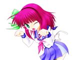  angel_beats! cat_pose green_eyes hairband nonda purple_hair school_uniform serafuku short_hair thigh-highs wink yuri_(angel_beats!) 