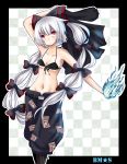  absurdres alternate_costume bikini_top black_rock_shooter black_rock_shooter_(character) black_rock_shooter_(cosplay) bow cosplay fire fujiwara_no_mokou haikichi hair_bow hair_ribbon highres long_hair pants red_eyes ribbon silver_hair solo suspenders touhou 