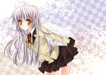  angel_beats! blazer blue_hair leaning_forward long_hair school_uniform serafuku tachibana_kanade white_hair wings yellow_eyes 