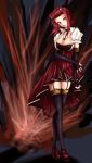  black_gloves black_legwear black_thighhighs breasts brown_eyes choker cleavage dress drill elbow_gloves fingerless_gloves garter_straps gloves highres izayoi_aki jewelry large_breasts legs necklace pinky_out red_hair redhead skindentation solo thigh-highs thighhighs vicsen-u5 yuu-gi-ou yuu-gi-ou_5d&#039;s yuu-gi-ou_5d's zettai_ryouiki zettai_ryouiki_bulge 