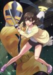  brown_hair hanaori_kotoha hoodie izumi_rion kneehighs legs samurai_sentai_shinkenger shinken_yellow short_hair socks super_sentai sword weapon 