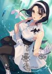  1girl absurdres artist_name black_hair black_pantyhose brown_eyes dress gloves hairband highres kagematsuri kazama_jun looking_at_viewer open_mouth pantyhose short_hair sleeveless sleeveless_dress solo tekken tekken_8 white_dress white_gloves white_hairband 