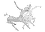  2boys arm_up arms_up centaur facing_away facing_to_the_side full_body greyscale highres hooves horse_tail huahua_zhu male_focus monochrome multiple_boys original running short_hair simple_background solo tail taur white_background 