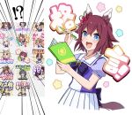  !? &gt;_&lt; 6+girls :d absurdres animal_ears blue_eyes blush bow brown_hair chibi chokin_tsucho clenched_hands commentary_request copano_rickey_(umamusume) double_v emphasis_lines flower grey_background hair_between_eyes hair_flower hair_ornament hands_up happy_meek_(umamusume) highres horse_ears horse_girl horse_tail ines_fujin_(umamusume) mejiro_bright_(umamusume) multiple_girls narita_top_road_(umamusume) nishino_flower_(umamusume) official_art_inset pink_flower pleated_skirt puffy_short_sleeves puffy_sleeves purple_bow purple_shirt red_flower sakura_chiyono_o_(umamusume) school_uniform sharp_teeth shinko_windy_(umamusume) shirt short_sleeves skirt smile solo_focus sparkle star_(symbol) tail tanino_gimlet_(umamusume) teeth tracen_school_uniform translation_request umamusume v white_background white_skirt xd yaeno_muteki_(umamusume) yukino_bijin_(umamusume) zenno_rob_roy_(umamusume) 