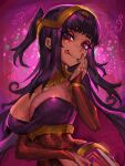  1girl absurdres black_hair book breasts fingernails fire_emblem highres looking_at_viewer nail_polish saiykik smile solo tharja_(fire_emblem) tongue 