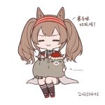  ... 1girl :3 =_= angelina_(arknights) animal animal_ear_fluff animal_ears arknights black_footwear black_socks brown_hair cat chibi closed_eyes closed_mouth commentary_request dated fur-trimmed_headwear fur_trim grey_jacket hairband hat jacket kneehighs lxjun_09 red_hairband red_headwear santa_hat shoes simple_background sitting socks solo spoken_ellipsis striped_clothes striped_hairband translation_request twintails v-shaped_eyebrows white_background 