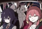  5girls aru_(blue_archive) aru_(dress)_(blue_archive) blue_archive car_interior driving halo haruka_(blue_archive) haruka_(suit)_(blue_archive) highres kayoko_(blue_archive) looking_ahead looking_back meme multiple_girls mutsuki_(blue_archive) mutsuki_(dress)_(blue_archive) official_alternate_costume orange_eyes problem_solver_68_(blue_archive) purple_hair redhead saori_(blue_archive) scene_reference smile tenten_(chan4545) violet_eyes white_hair 
