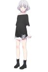  1girl :o bang_dream! bang_dream!_it&#039;s_mygo!!!!! bare_legs black_footwear black_shirt blush boots collarbone full_body grey_eyes heterochromia highres kaname_raana layered_sleeves long_sleeves looking_at_viewer off_shoulder official_art open_mouth shirt short_hair short_over_long_sleeves short_sleeves simple_background sleeves_past_wrists solo tachi-e transparent_background white_hair white_shirt yellow_eyes 
