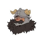  1boy beard brown_hair cropped_torso dungeon_meshi dwarf facial_hair fake_horns frown gamubear glaring helmet horned_helmet horns long_beard looking_at_viewer male_focus red_nose senshi_(dungeon_meshi) solo thick_mustache very_long_beard white_background 