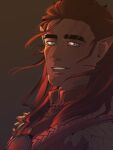  1boy baldur&#039;s_gate baldur&#039;s_gate_3 brown_hair dark-skinned_male dark_skin dungeons_and_dragons elf floating_hair from_side halsin highres huge_eyebrows light_smile looking_at_viewer maison_(6_maison_6) male_focus mature_male medium_hair pointy_ears smile solo thick_eyebrows turning_head wind 