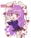  151moneco 1girl animal_ears black_skirt blazer blush brown_footwear chibi collared_shirt commentary_request full_body heart highres jacket long_hair long_sleeves looking_at_viewer necktie open_mouth pleated_skirt purple_hair purple_jacket rabbit_ears red_eyes red_necktie reisen_udongein_inaba shirt shoes skirt smile solo thigh-highs touhou white_shirt white_thighhighs 