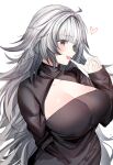  1girl absurdres azur_lane breasts cleavage_cutout clothing_cutout dress grey_eyes grey_hair heart highres large_breasts long_hair long_sleeves open_mouth simple_background smile solo suimo_(suimodayo) upper_body vittorio_veneto_(azur_lane) white_background 