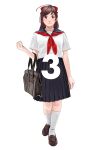  1girl absurdres ahoge alternate_costume bag black_bag black_footwear closed_mouth full_body handbag highres kantai_collection loafers long_hair long_skirt looking_at_viewer mamiya_(kancolle) neckerchief ojipon pleated_skirt red_eyes red_neckerchief school_uniform serafuku shoes short_sleeves simple_background skirt smile socks solo white_background white_socks 