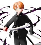  absurdres black_dress darkness dress highres katana male_focus non-web_source orange_hair original short_hair sword weapon 