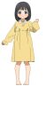  1girl akebi-chan_no_serafuku akebi_kao barefoot black_hair blue_eyes child closed_mouth dress full_body hand_up long_sleeves medium_hair official_art simple_background smile solo tachi-e transparent_background yellow_dress 