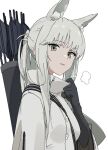  1girl animal_ear_fluff animal_ears arknights black_gloves breasts brown_eyes drawdrawdeimos gloves highres horse_ears horse_girl jacket long_hair looking_at_viewer platinum_(arknights) simple_background solo very_long_hair white_background white_hair yellow_eyes 