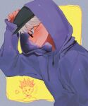  2boys blue_hair from_side glasses gon_freecss hat hood hoodie hunter_x_hunter killua_zoldyck light_blush male_focus multiple_boys shadown66 short_hair white_hair 