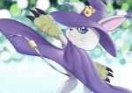  absurdres animal_ears animal_hands blue_eyes cape cat cat_ears cosplay digimon digimon_(creature) digimon_adventure gloves hat highres paw_gloves tail tailmon twitter_username wata_neji white_fur wizard_hat wizarmon wizarmon_(cosplay) 