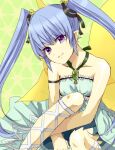 1girl blue_hair character_request closed_mouth cross-laced_footwear long_hair looking_at_viewer lowres murata_tefu pointy_ears smile solo twintails violet_eyes 