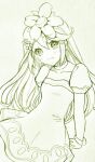  1girl bad_link character_request closed_mouth greyscale long_hair looking_at_viewer monochrome simple_background smile solo white_background 