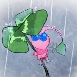  bad_id bad_twitter_id blue_eyes clouds cloudy_sky clover colored_skin commentary_request four-leaf_clover holding holding_clover insect_wings kunosuke_(inlncxtzhwsom8q) leaf looking_at_viewer lowres midair no_humans no_mouth oversized_plant pikmin_(creature) pikmin_(series) pink_skin rain sky solid_circle_eyes solo winged_pikmin wings 