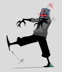  artist_self-insert bucket bucket_on_head eldritch_abomination grey_background highres mind_control object_on_head original outstretched_arms sheldon_j._plankton simple_background spongebob_squarepants_(series) stepped_on walking za1f0n zombie_pose 