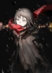  1girl black_coat black_sleeves blurry blurry_background brown_eyes brown_hair city coat collared_coat crying crying_with_eyes_open highres lobelia_(saclia) long_sleeves looking_ahead mole mole_under_eye night original outdoors rain red_scarf scarf short_hair solo streaming_tears tears upper_body wet 