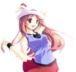  blue_(pokemon) breasts brown_eyes brown_hair hat holding holding_poke_ball leaf_(pokemon) long_hair mao_(core) poke_ball pokemon pokemon_(game) pokemon_rgby skirt 