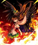  black_hair bow cape catbell eyes fire hair_bow long_hair red_eyes reiuji_utsuho skirt standing touhou weapon wings 