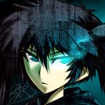  al_bhed_eyes black_hair black_rock_shooter black_rock_shooter_(character) blue_eyes face gibuchoko glowing glowing_eyes lowres portrait ringed_eyes solo twintails 