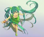  bracelet down_blouse dress food from_above fruit green_eyes green_hair hatsune_miku jewelry lime_(fruit) long_hair necklace slippers solo tujisaki twintails very_long_hair vocaloid 