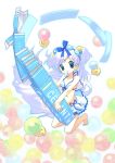  blue_eyes blue_hair bubblegum candy goggles gun long_hair mouth_hold original oversized_object skirt solo swimsuit takamura_masaya twintails weapon 