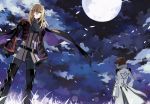  asbel_lhant back black_gloves blonde_hair blue_background boots brown_hair cloud clouds coat cravat field full_moon gloves long_hair male moon multiple_boys night night_sky outdoors red_eyes richard_(tales_of_graces) short_hair sky standing starshadowmagician tales_of_(series) tales_of_graces thigh-highs thigh_boots thighhighs 