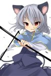  brown_eyes capelet grey_hair highres mikan_(ama_no_hakoniwa) mouse_ears mouse_tail nazrin pinky_out red_eyes short_hair slit_pupils smile smirk solo tail touhou tsurime 
