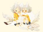  32_(mayama) animal_ears bandages crutch fubuki_atsuya fubuki_shirou inazuma_eleven multiple_boys scarf siblings tail tears twins white_hair 