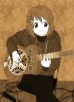  dobro_guitar guitar hirasawa_yui hoodie instrument k-on! monochrome pants richard_crazyman sitting slide_(guitar) smile 