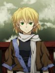  blonde_hair expressionless face green_eyes mizuhashi_parsee pointy_ears rex_k scarf short_hair solo touhou 