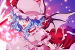  blue_hair demon_wings fang red_eyes remilia_scarlet spear_the_gungnir touhou wings 