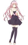  ahoge blue_eyes blush bracelet breasts cleavage dress face hairband jewelry k.y_ko legs long_hair megurine_luka nail_polish pink_hair simple_background solo thigh-highs thighhighs toeless_socks toes very_long_hair vocaloid zettai_ryouiki 