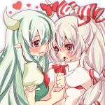  ayase_non blush ex-keine fujiwara_no_mokou heart horns kamishirasawa_keine long_hair multiple_girls ribbon saliva touhou wrist_grab yuri 