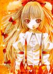  bad_id clear_moon fire fujiwara_no_mokou hair_ribbon long_hair looking_at_viewer marker_(medium) millipen_(medium) orange_(color) red_eyes ribbon solo touhou traditional_media 