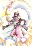  cloak hair_ribbon hat no_nose outstretched_arm outstretched_hand paper patchouli_knowledge purple_hair ribbon slippers solo touhou traditional_media tsuru watercolor_(medium) wink 