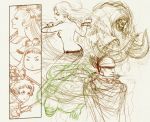  barbariccia cagnazzo child cindy_magus cocura everyone final_fantasy final_fantasy_iv knife magus_sisters mindy_magus monochrome monster ponytail rubicante sandy_magus scarmiglione siblings sisters sketch 