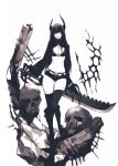 :p absurdres bad_id bikini_top black_gold_saw black_hair black_rock_shooter boots breasts cleavage fishine highres horns long_hair midriff navel pale_skin skull solo sword thighhighs tongue weapon 