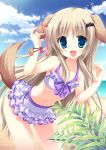  beach bikini blonde_hair blue_eyes bracelet buttons dog_ears dog_tail fang frilled_bikini frills hair_ornament hair_ribbon hairclip jewelry little_busters!! long_hair noumi_kudryavka polka_dot polka_dot_bikini polka_dot_swimsuit ribbon skirt solo swimsuit tail yukie_(peach_candy) 