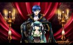  blue_eyes blue_hair candle cantarella_(vocaloid) cape covering_eyes dress elbow_gloves formal gloves hatsune_miku highres kaito kirino_kasumu mask twintails vocaloid wallpaper 